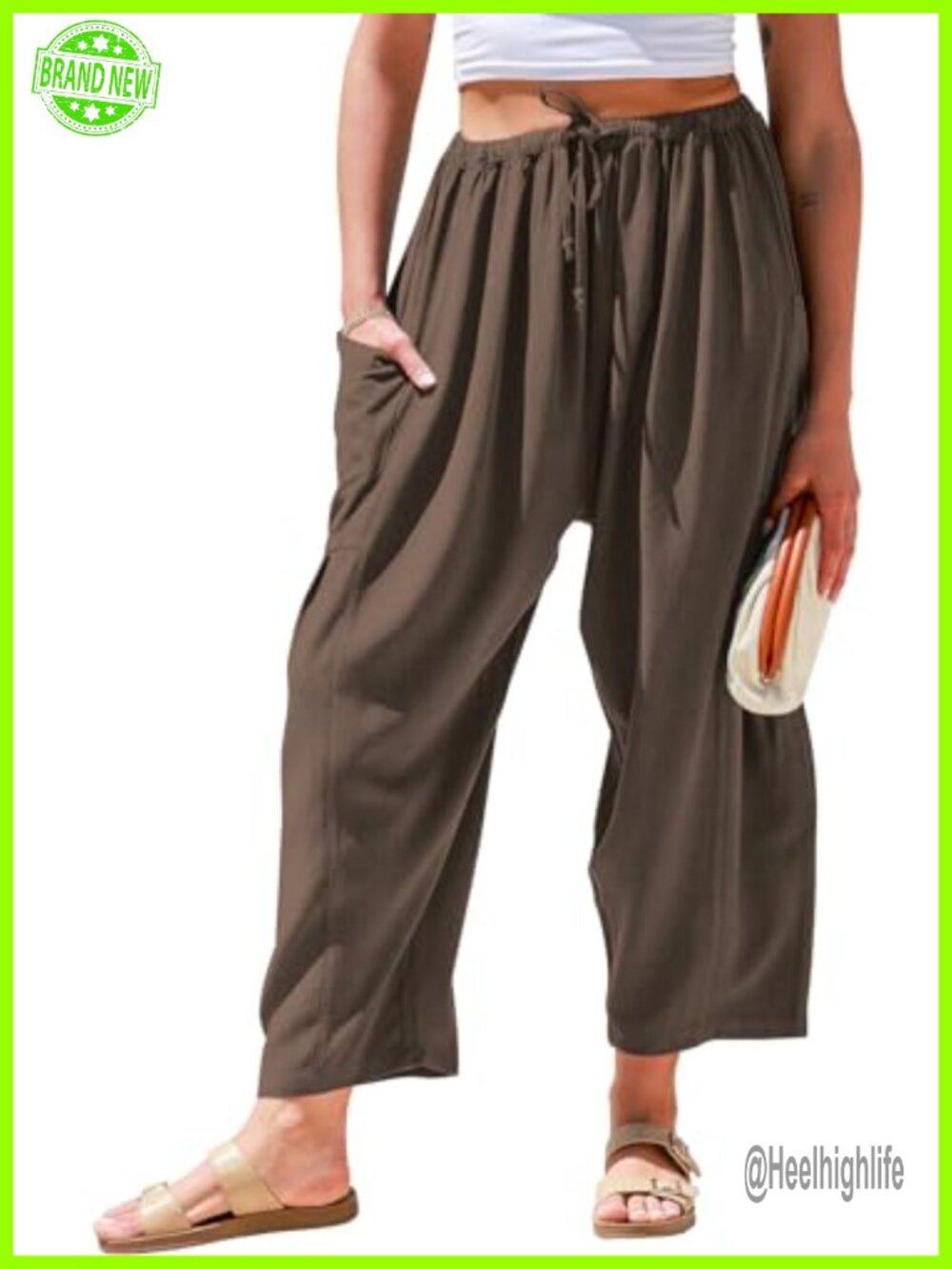 Linen Wide Leg Palazzo Harem Pants with Pockets